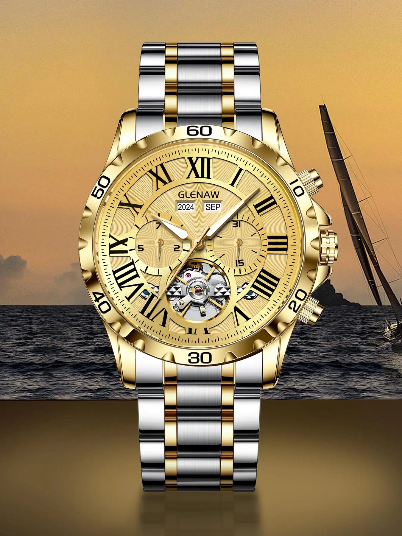 GLENAW Genuine Fully Automatic Mechanical Multi-Function Watch Men's Fashion High-End Trend Waterproof Watch For Men