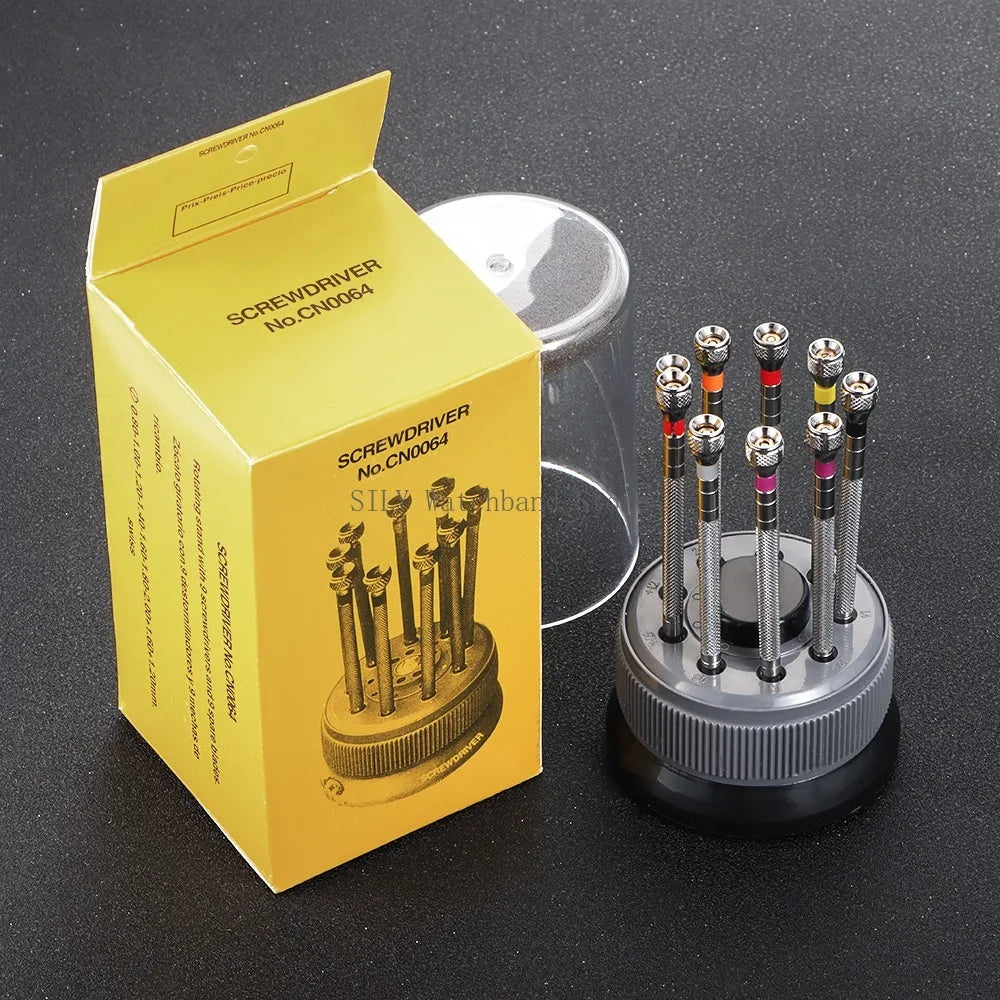 Watch Repair Tool Kit for Watchmaker Stainless Steel Precision Screwdriver Set 9pcs Watch Glasses Flat Blade Assort Slotted Tool