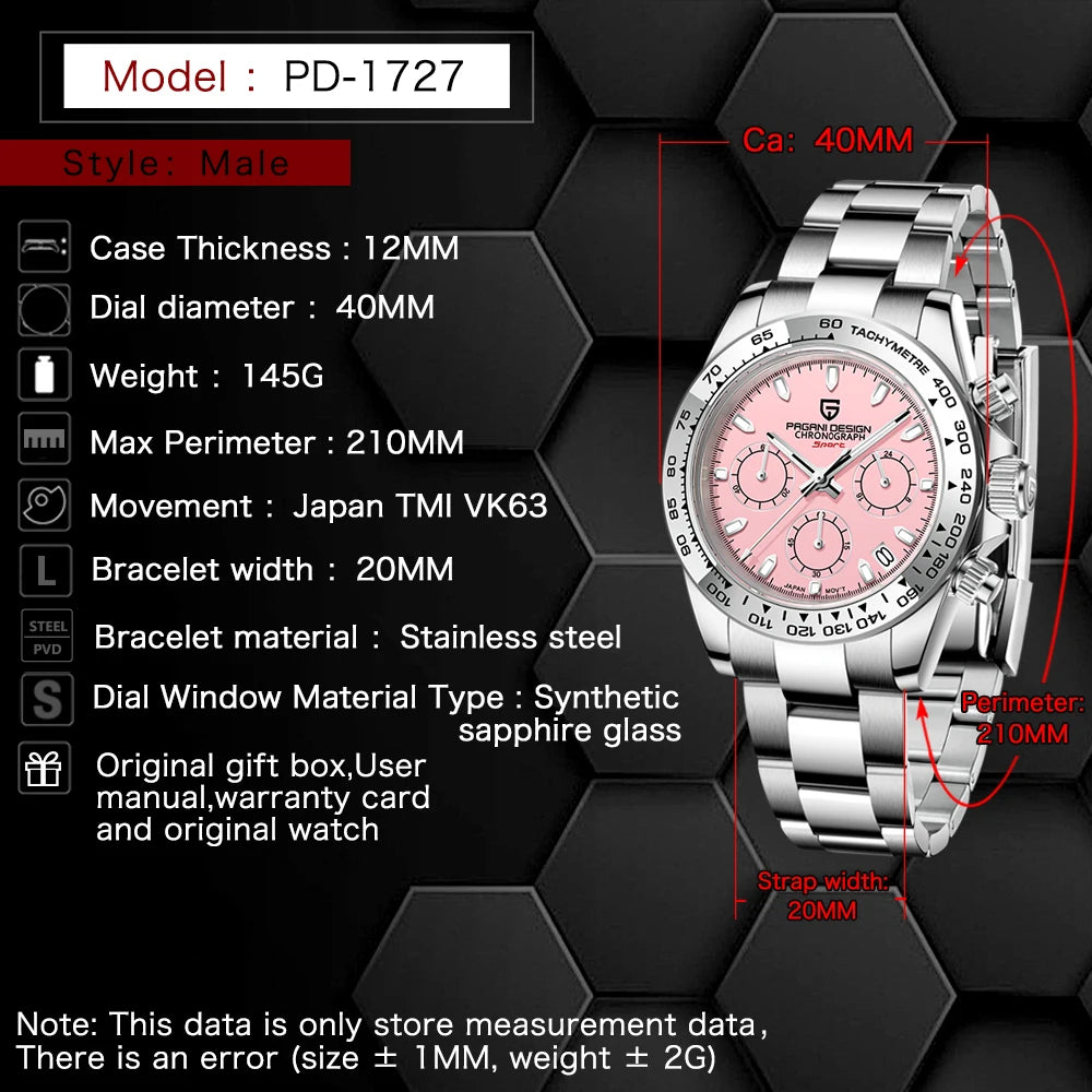PAGANI DESIGN V2 40MM Luxury Men's Watches Top Brand Men's Sports Quartz Watches Sapphire Glass Automatic Date Speed Chronograph
