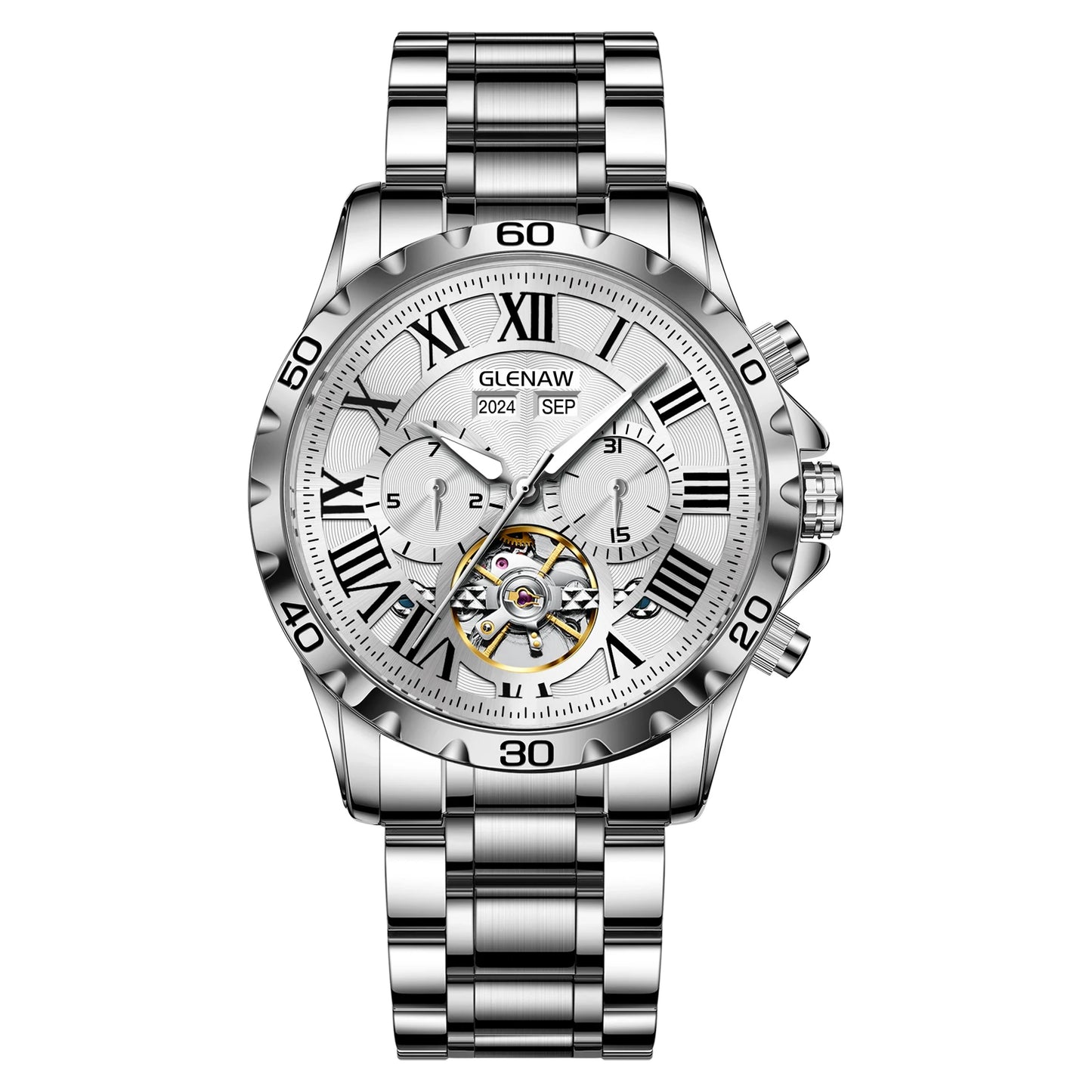 GLENAW Genuine Fully Automatic Mechanical Multi-Function Watch Men's Fashion High-End Trend Waterproof Watch For Men