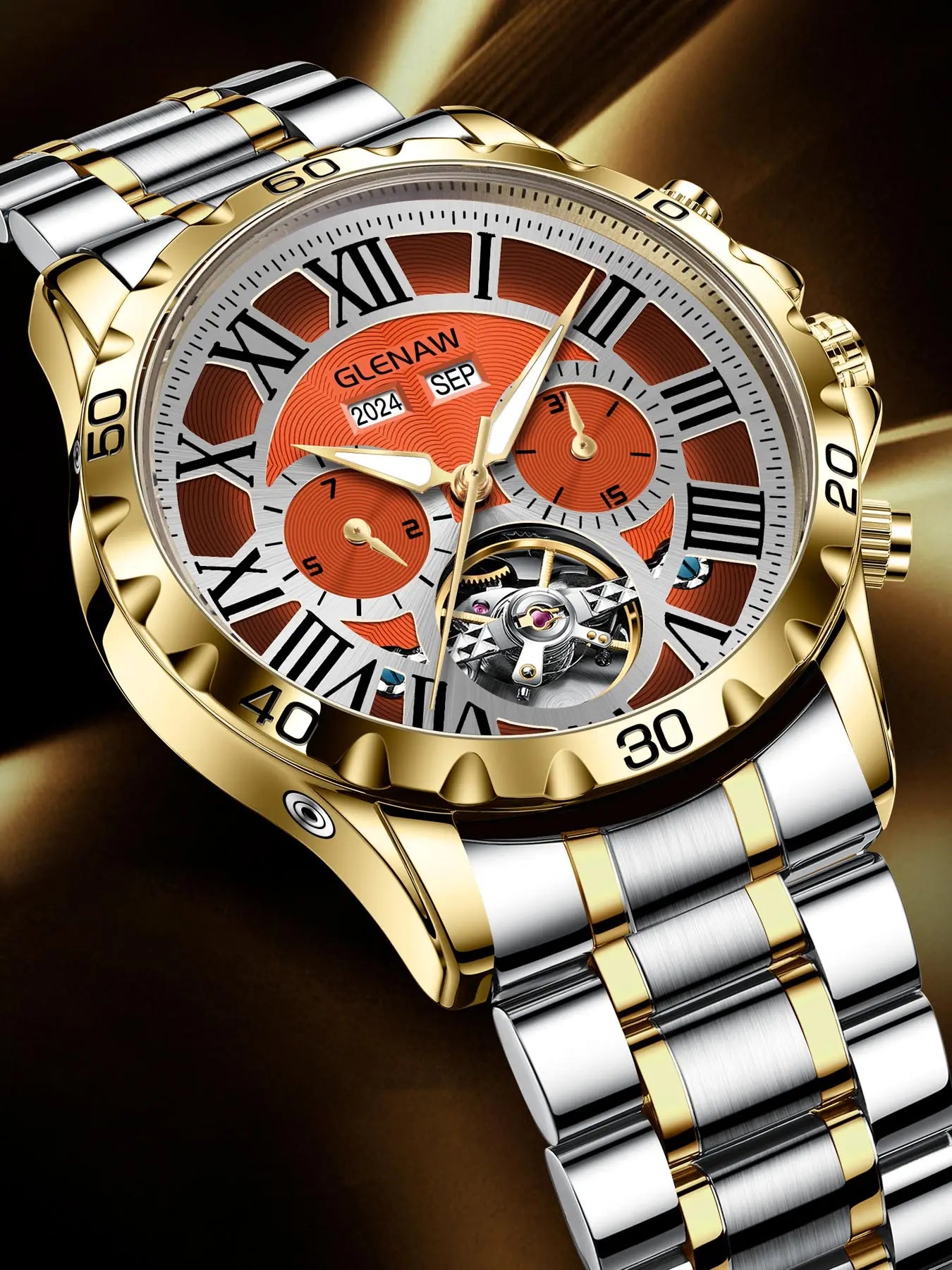 GLENAW Genuine Fully Automatic Mechanical Multi-Function Watch Men's Fashion High-End Trend Waterproof Watch For Men