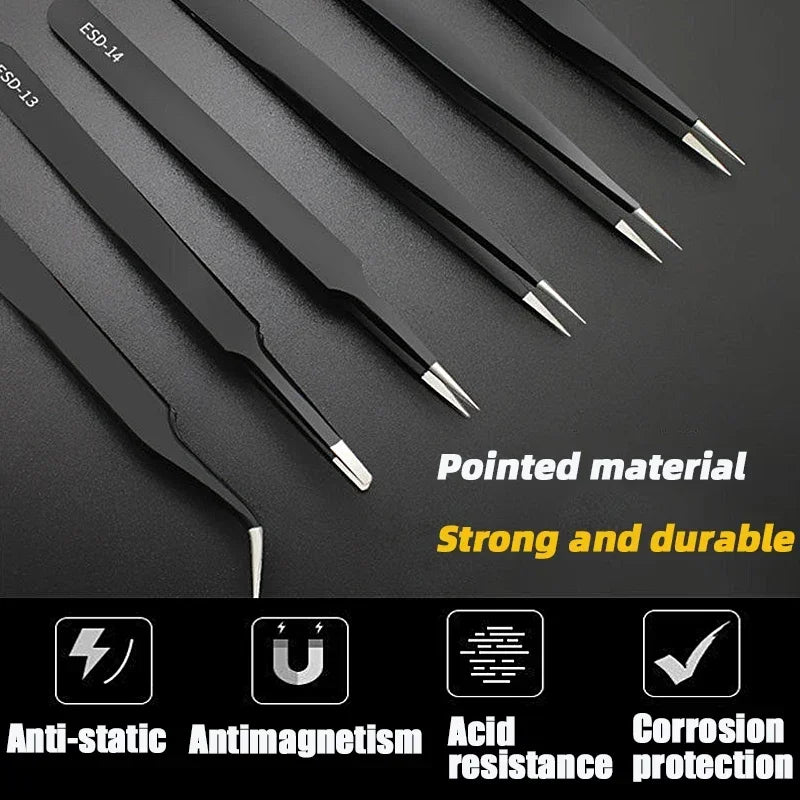 Watch Tweezers Tool ESD Anti-Static Steel  Watches Repair Tool Maintenance Industrial Electronic Tweezer Watchmaker Magnifier