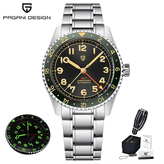 2025 New PAGANI DESIGN NH34 GMT Men's Automatic Mechanical Watch Stainless Steel Sapphire 20Bar Diving reloj hombre PD1784