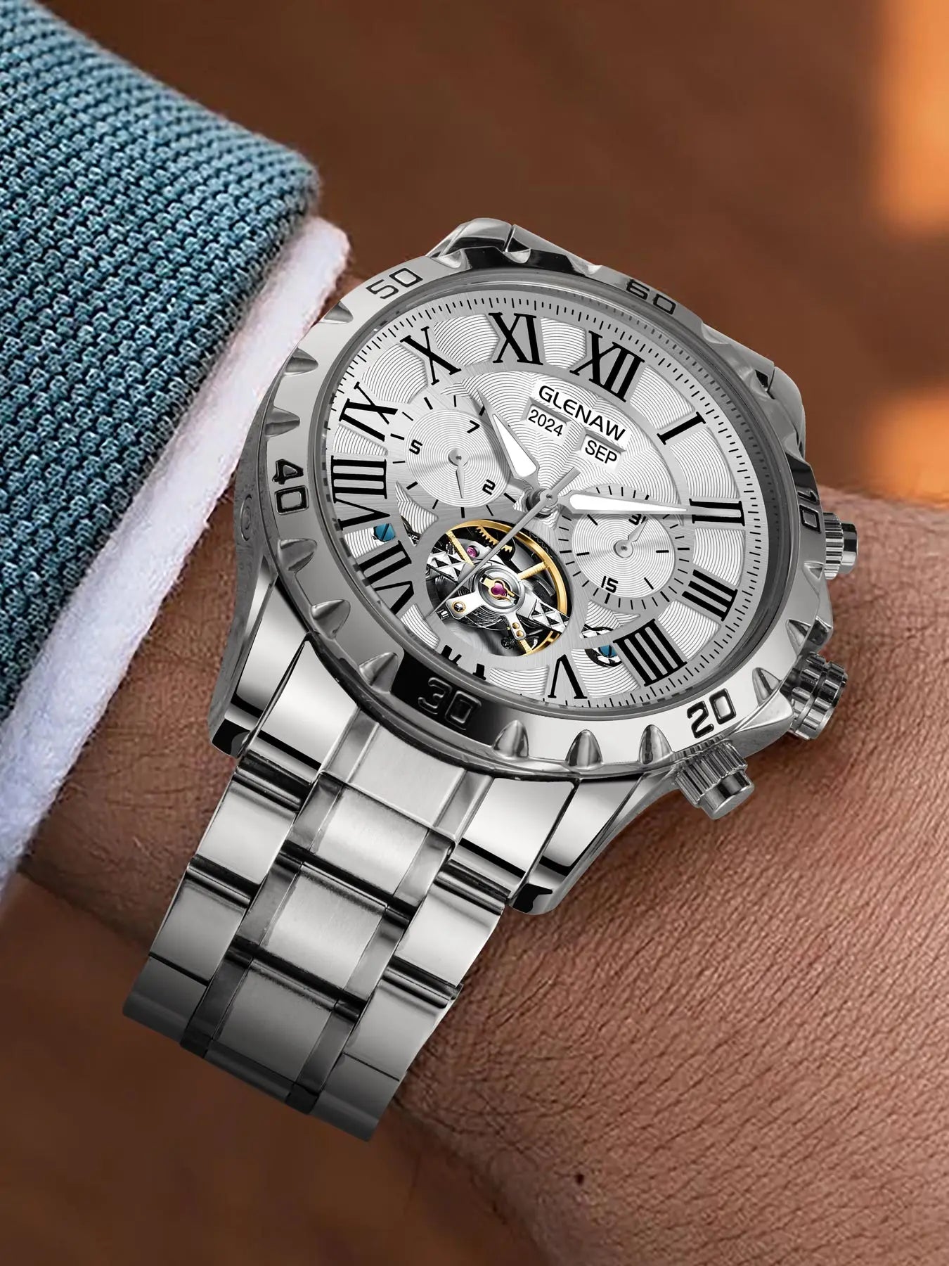 GLENAW Genuine Fully Automatic Mechanical Multi-Function Watch Men's Fashion High-End Trend Waterproof Watch For Men