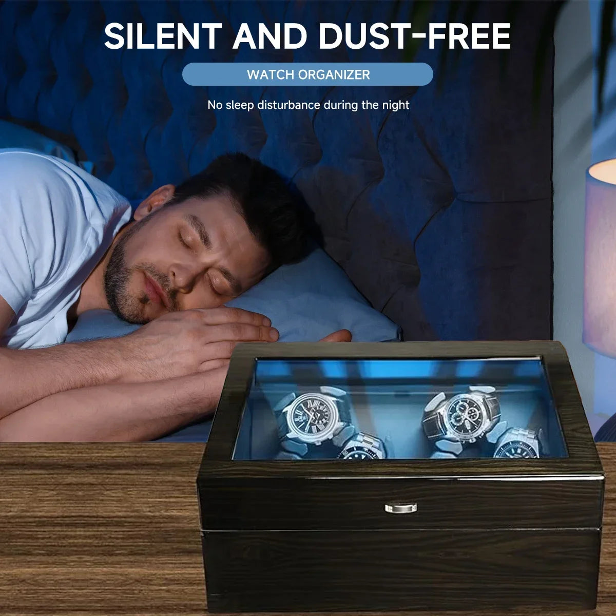 Automatic Watch Winder for 6 Watches with Quiet Motor Usb Led PU Leather Mechanical Watch Box Variable Speed for Watchmaker