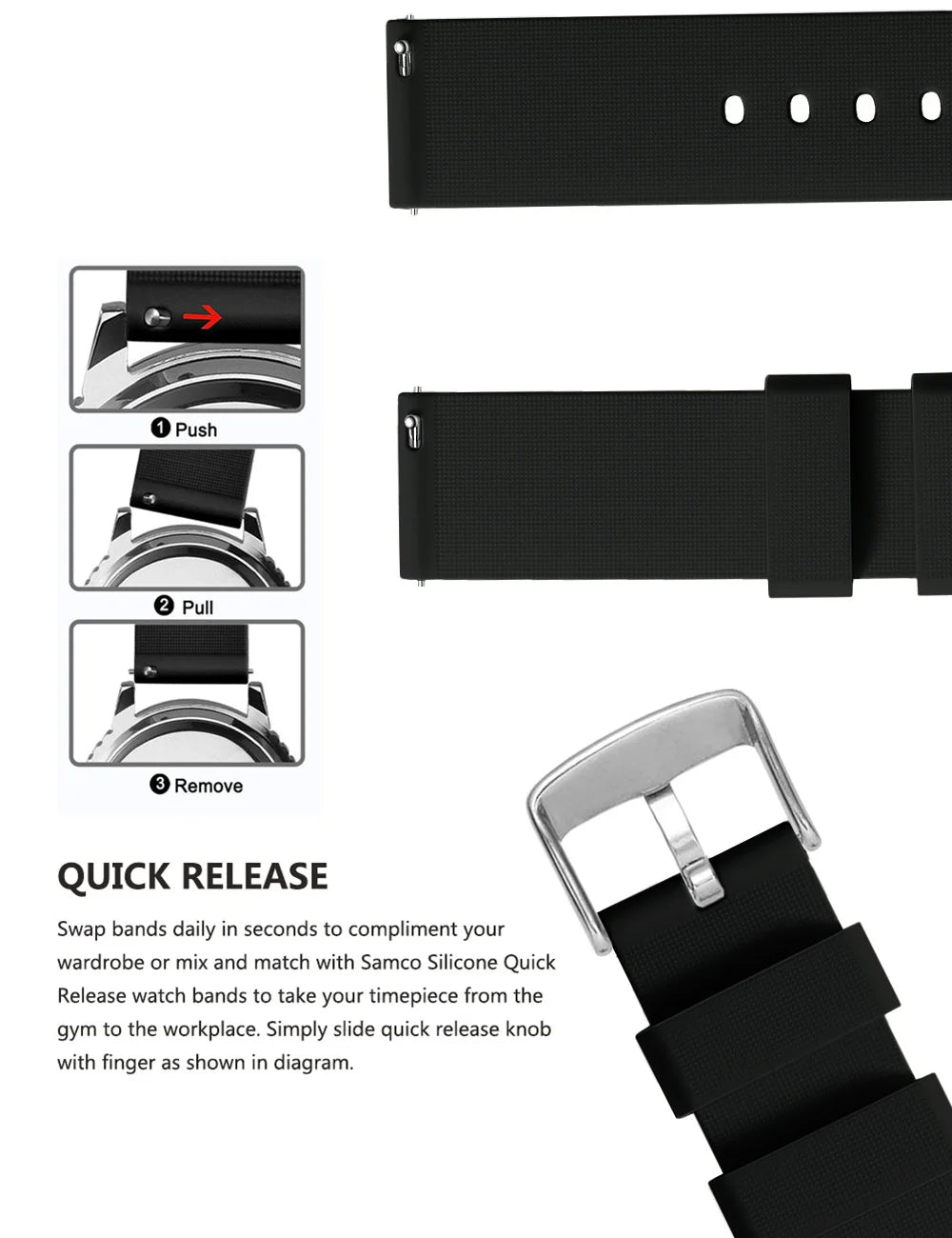 Silicone Watch Bands 14/16/18/19/20/21/22/24 mm Soft Quick Release Rubber Watch Bands Samsung Galaxy, Garmin Huawei Watch Straps