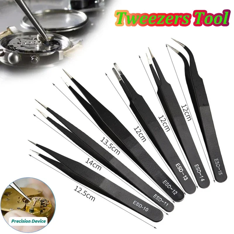 Watch Tweezers Tool ESD Anti-Static Steel  Watches Repair Tool Maintenance Industrial Electronic Tweezer Watchmaker Magnifier