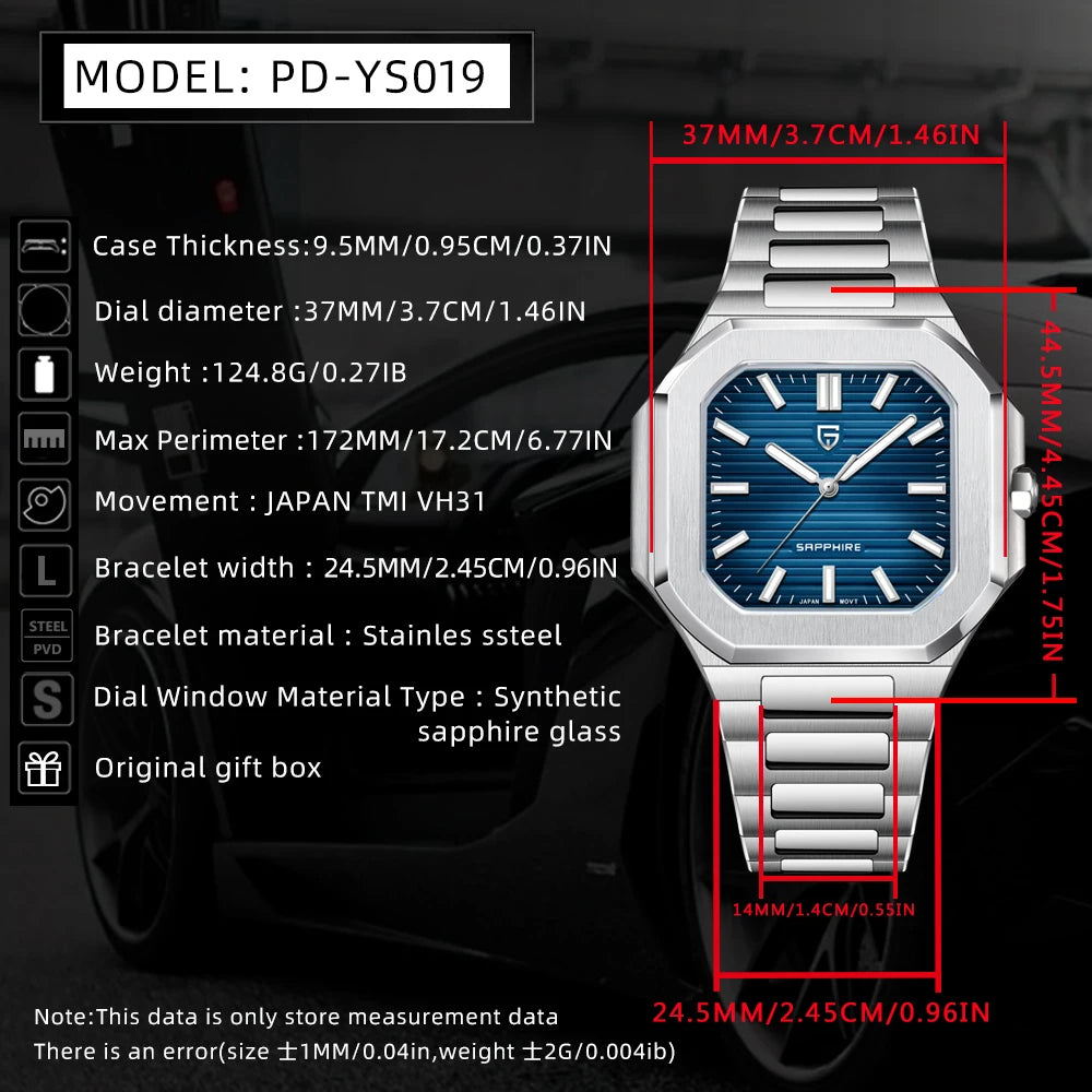 PAGANI DESIGN 2025 watch men's luxury retro quartz men's watch stainless steel sapphire crystal TMI VH31 movement 50m waterproof