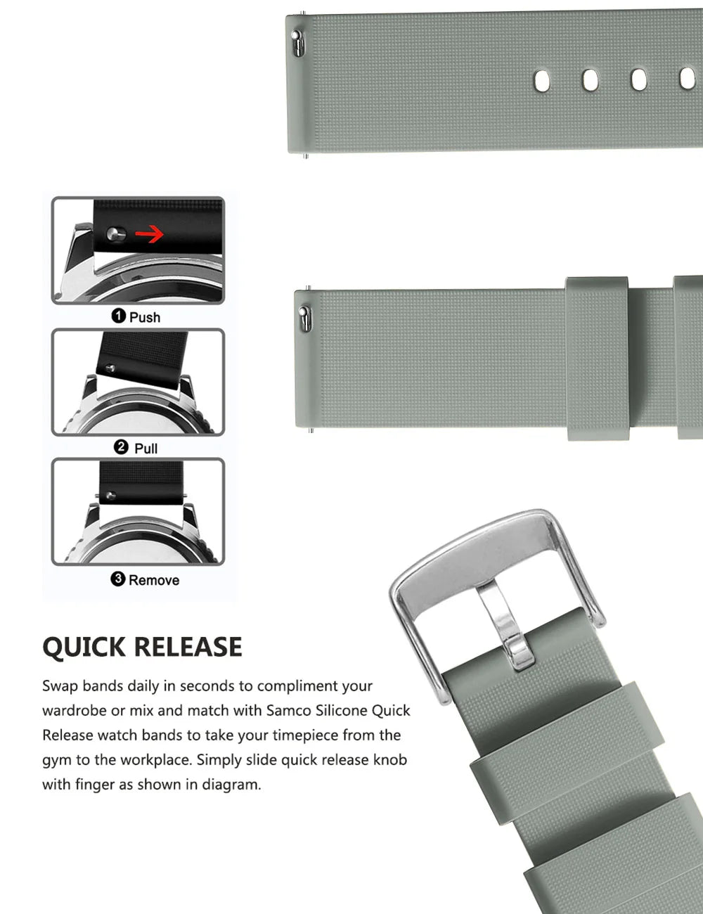 Silicone Watch Bands 14/16/18/19/20/21/22/24 mm Soft Quick Release Rubber Watch Bands Samsung Galaxy, Garmin Huawei Watch Straps