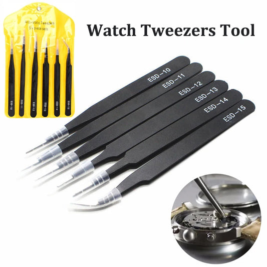 Watch Tweezers Tool ESD Anti-Static Steel  Watches Repair Tool Maintenance Industrial Electronic Tweezer Watchmaker Magnifier