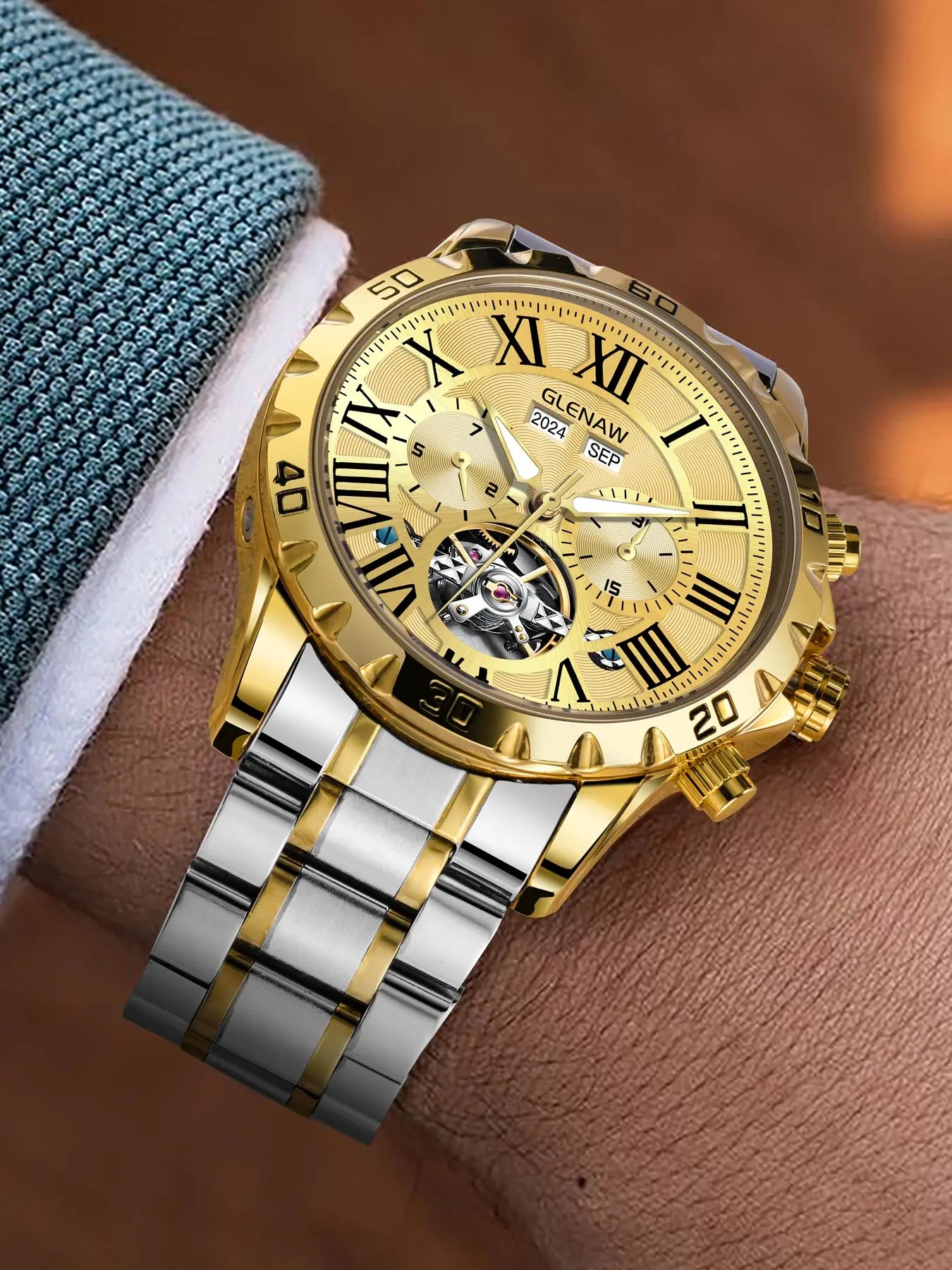 GLENAW Genuine Fully Automatic Mechanical Multi-Function Watch Men's Fashion High-End Trend Waterproof Watch For Men
