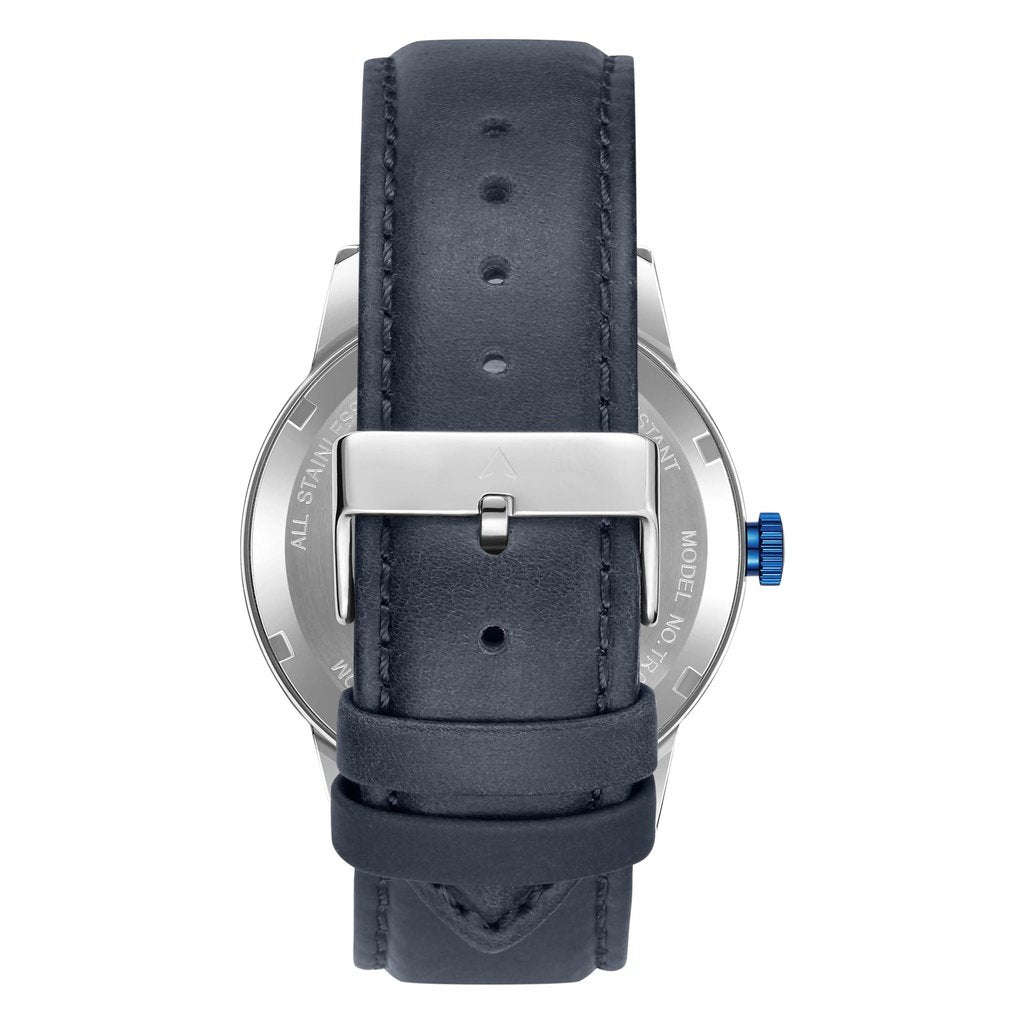 TRNDA Men's Stainless Steel Watch, Blue Leather Band | TRN-M43S-4